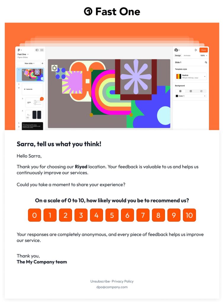 Partoo email template with embedded NPS survey