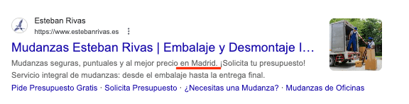 Palabra clave en la descripción de una página web